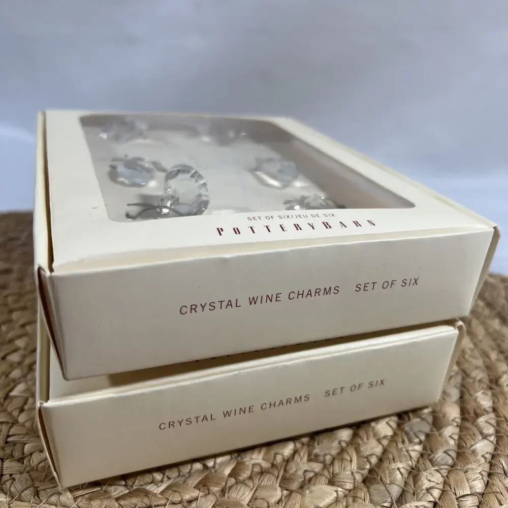 Pottery Barn Red & Clear Crystal Wine Charms Set of 12 Party Christmas Holiday